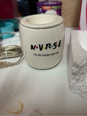 Pink Zebra Cream Ceramic 'NURSE' Wax Warmer with Multicolor Accents